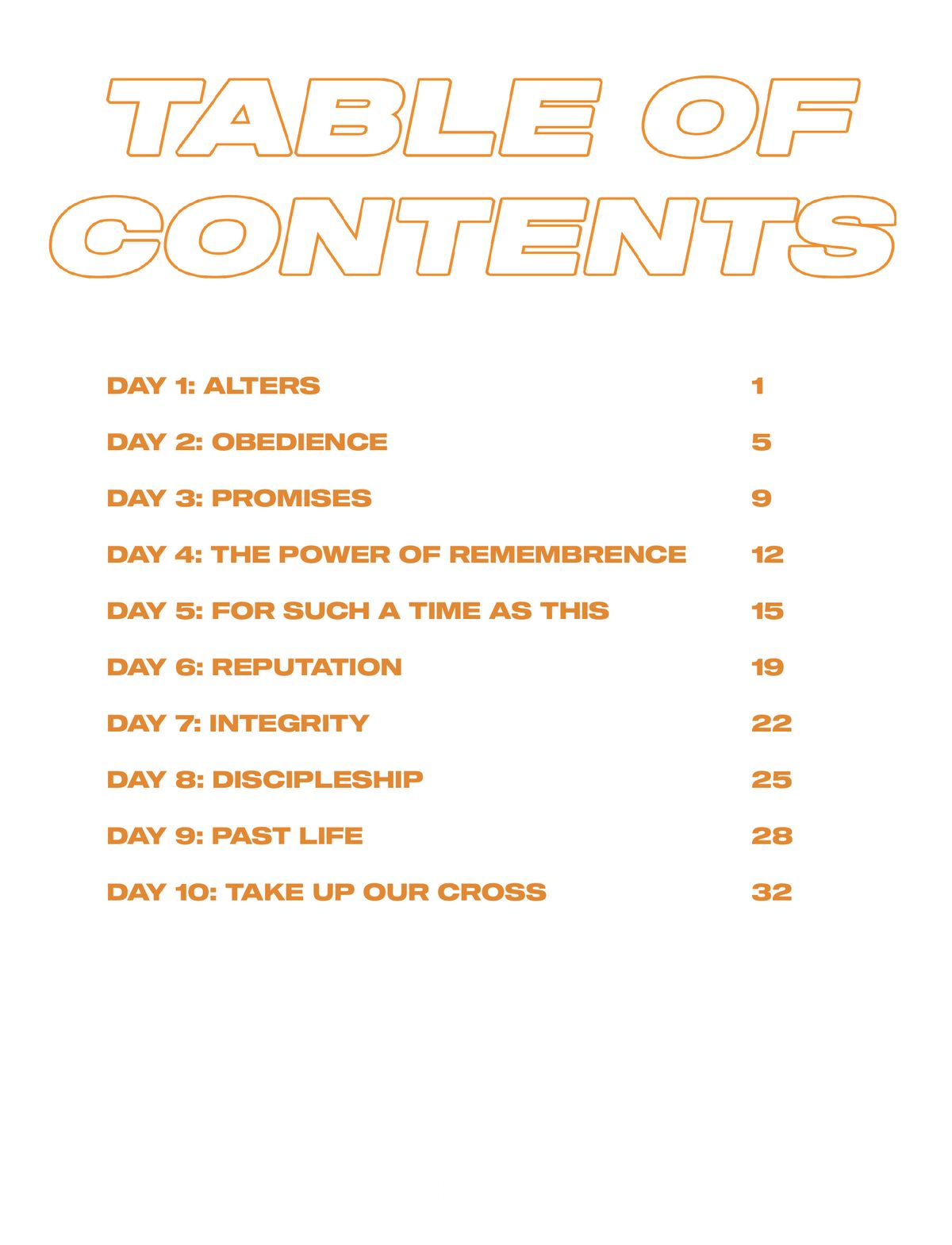 Altars table of contents