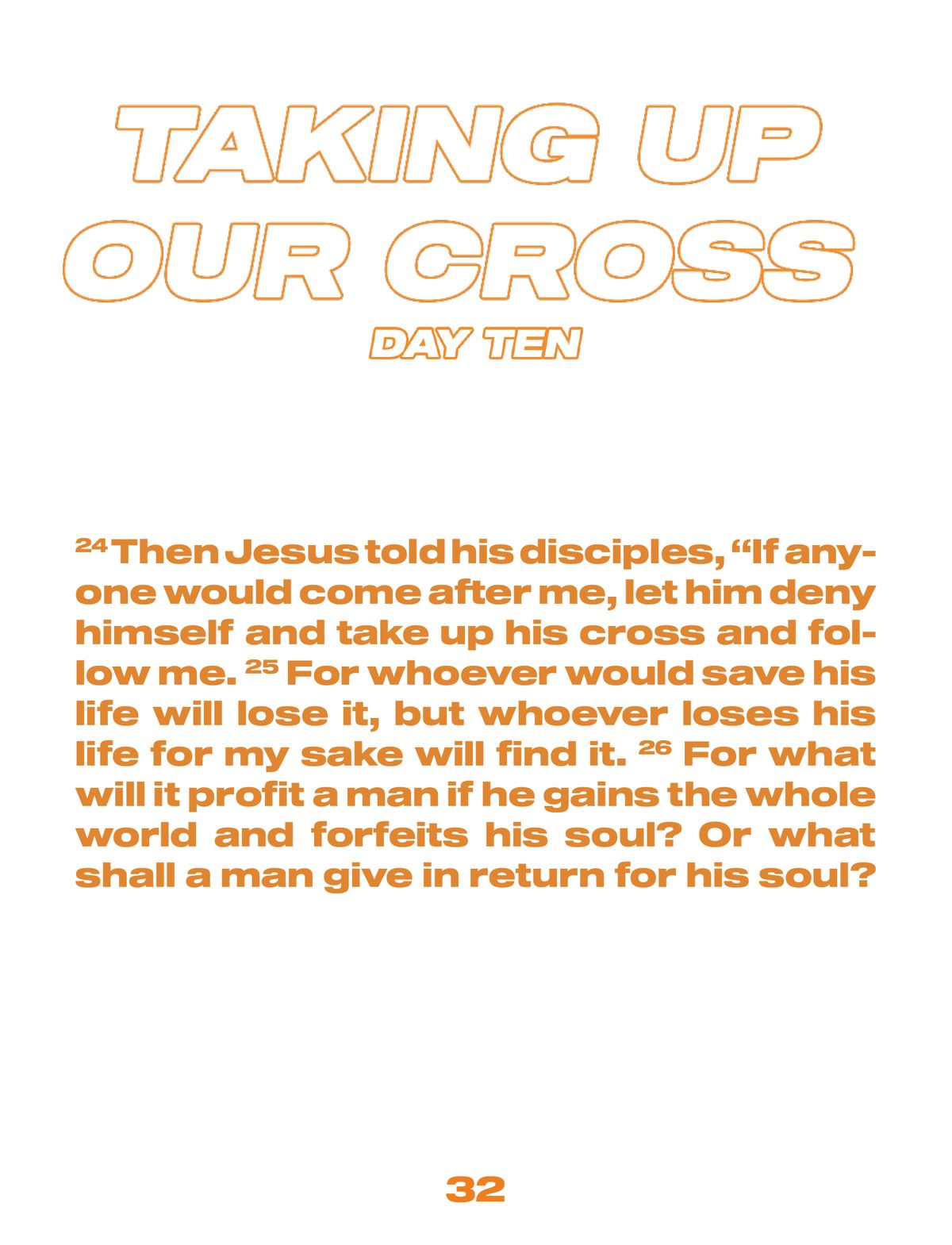 Day ten page, Taking Up Our Cross