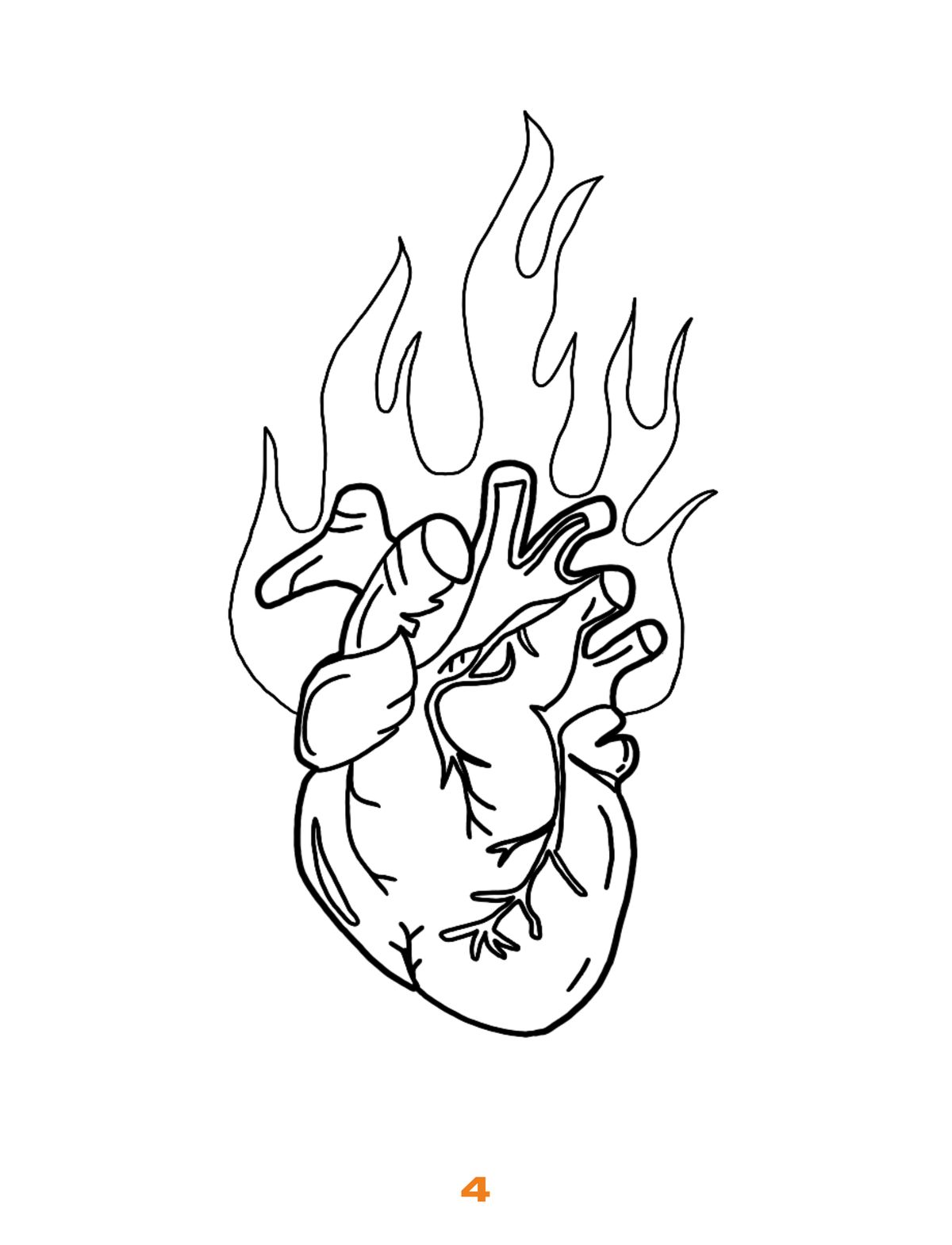 Illustration of a heart on fire