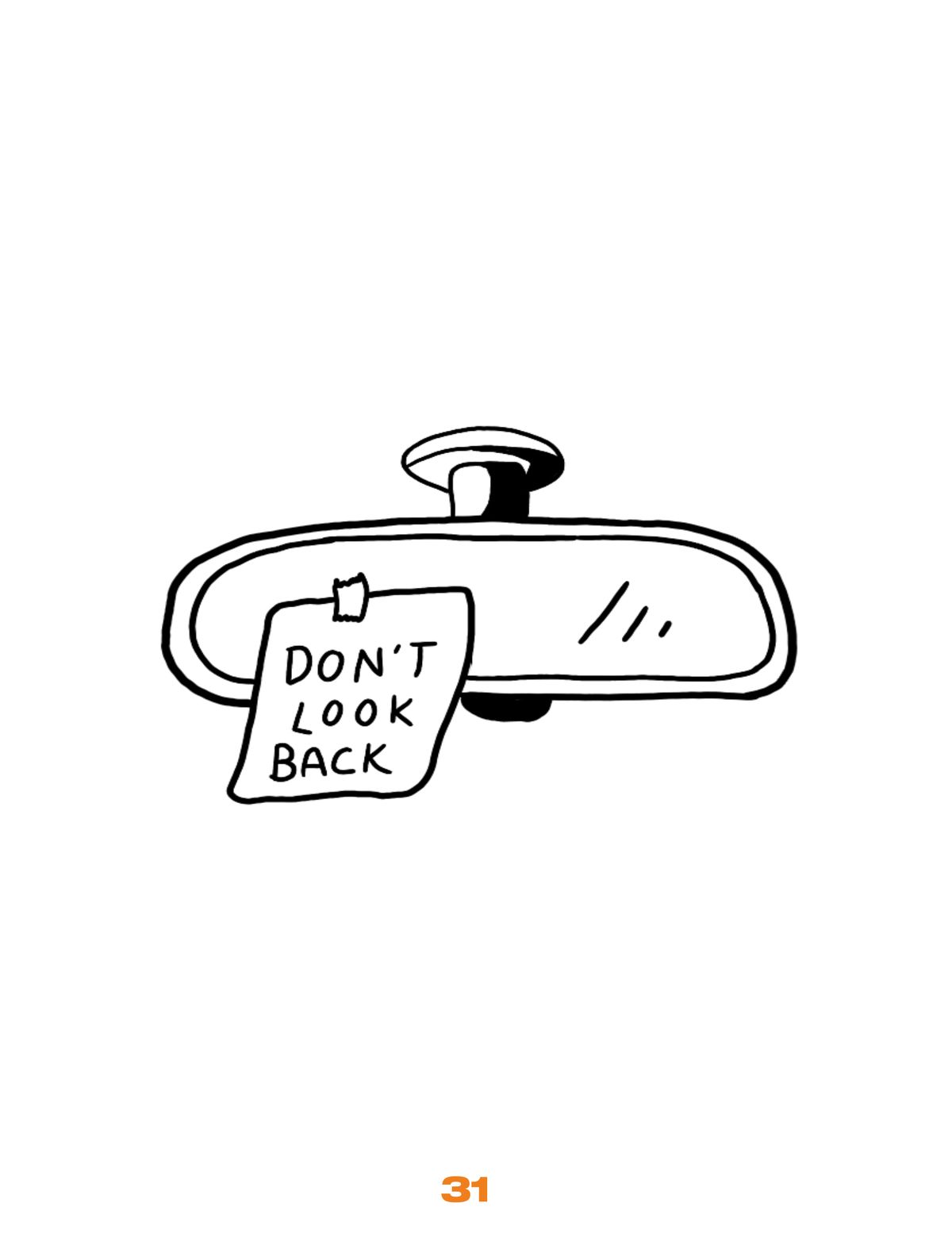 Illustration of a rearview mirror, Don't Look Back