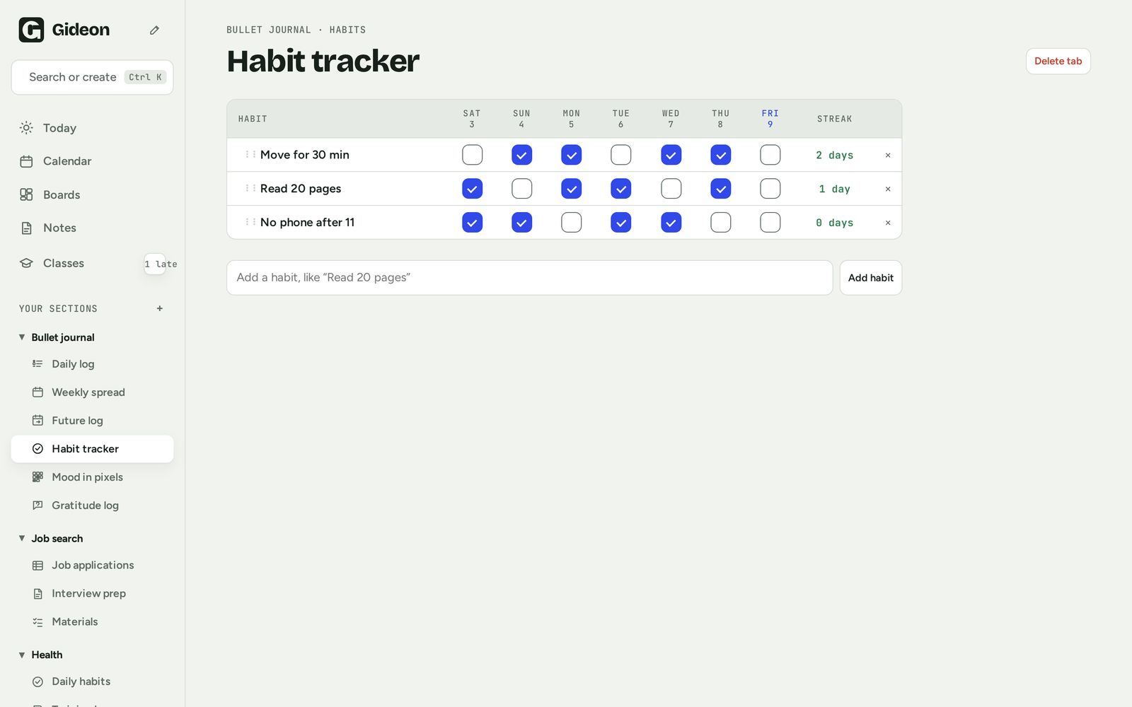 Habit tracker with streaks