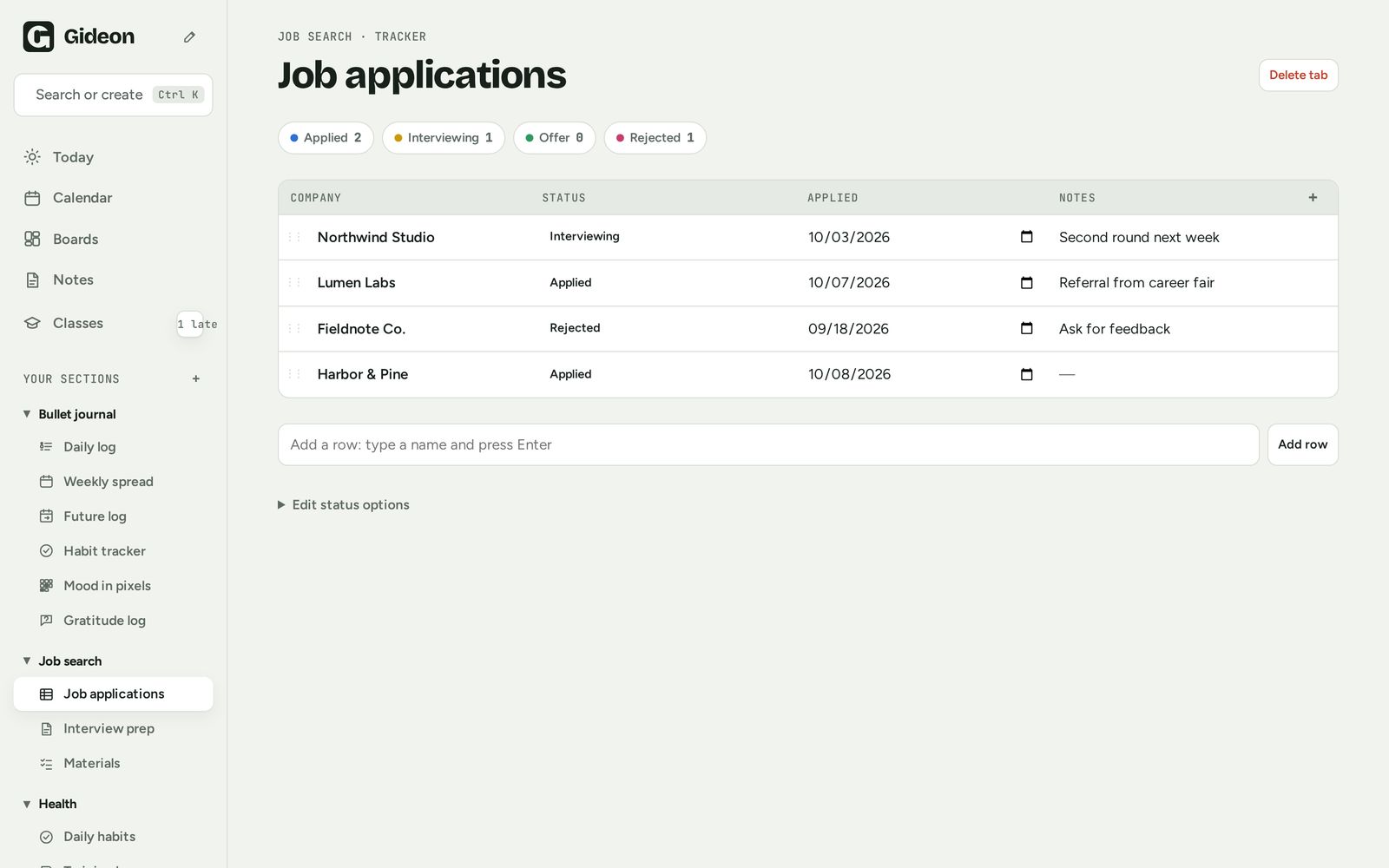 Job application tracker