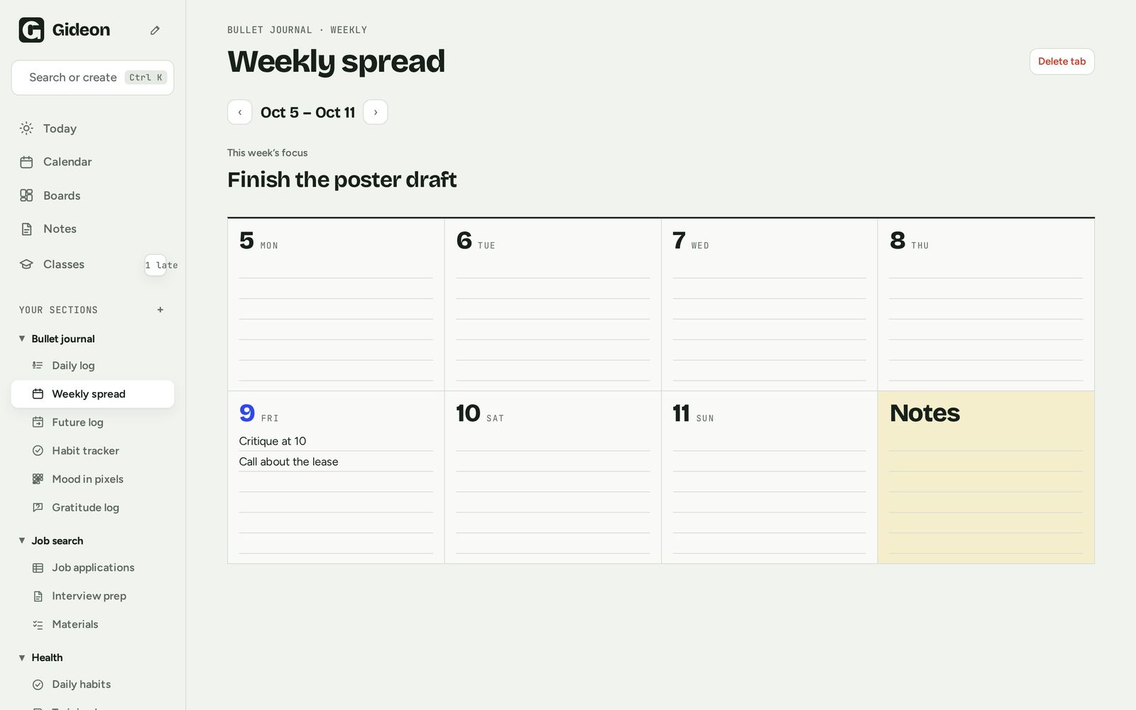Bullet journal weekly spread