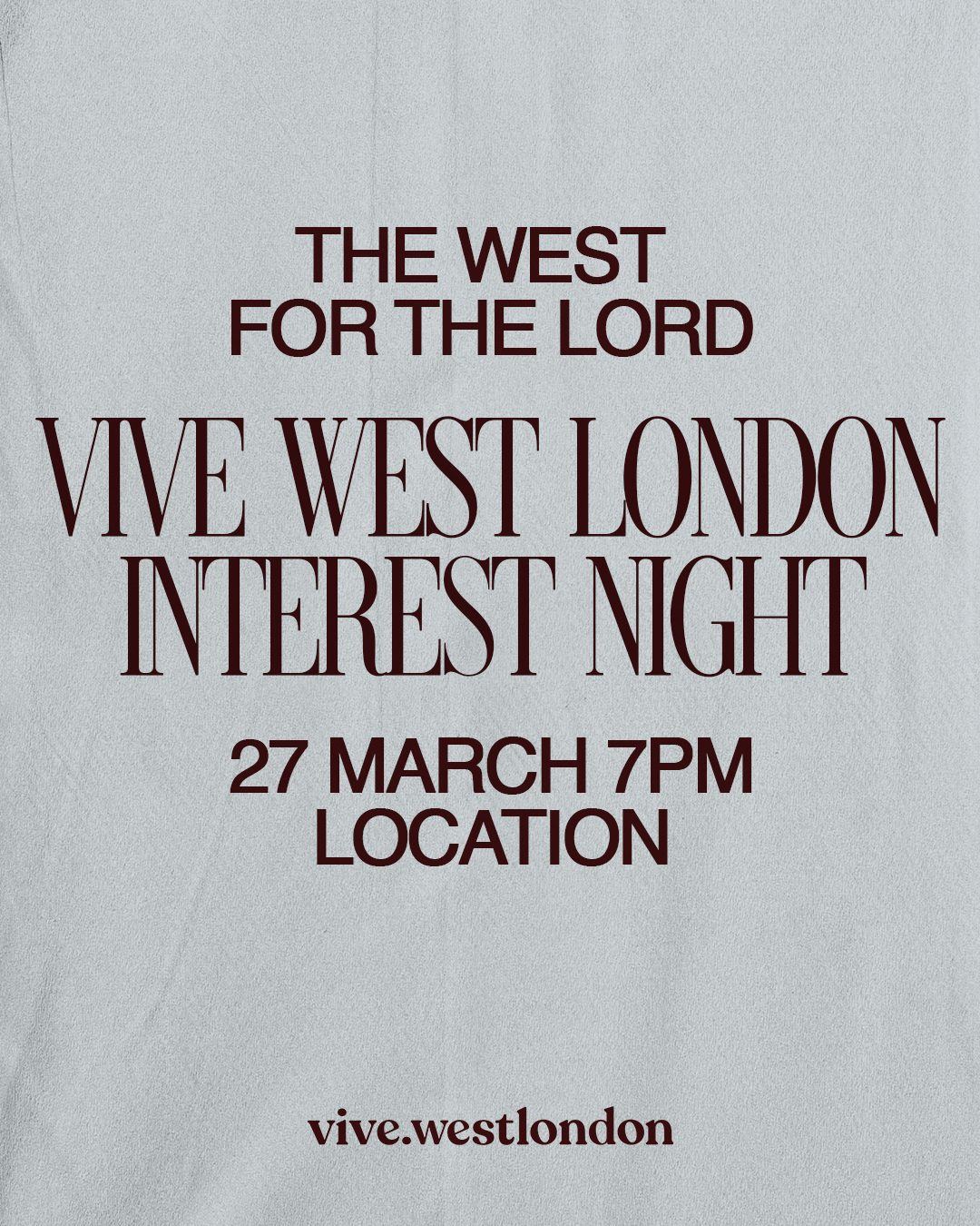 Vive West London Interest Night invite in soft gray